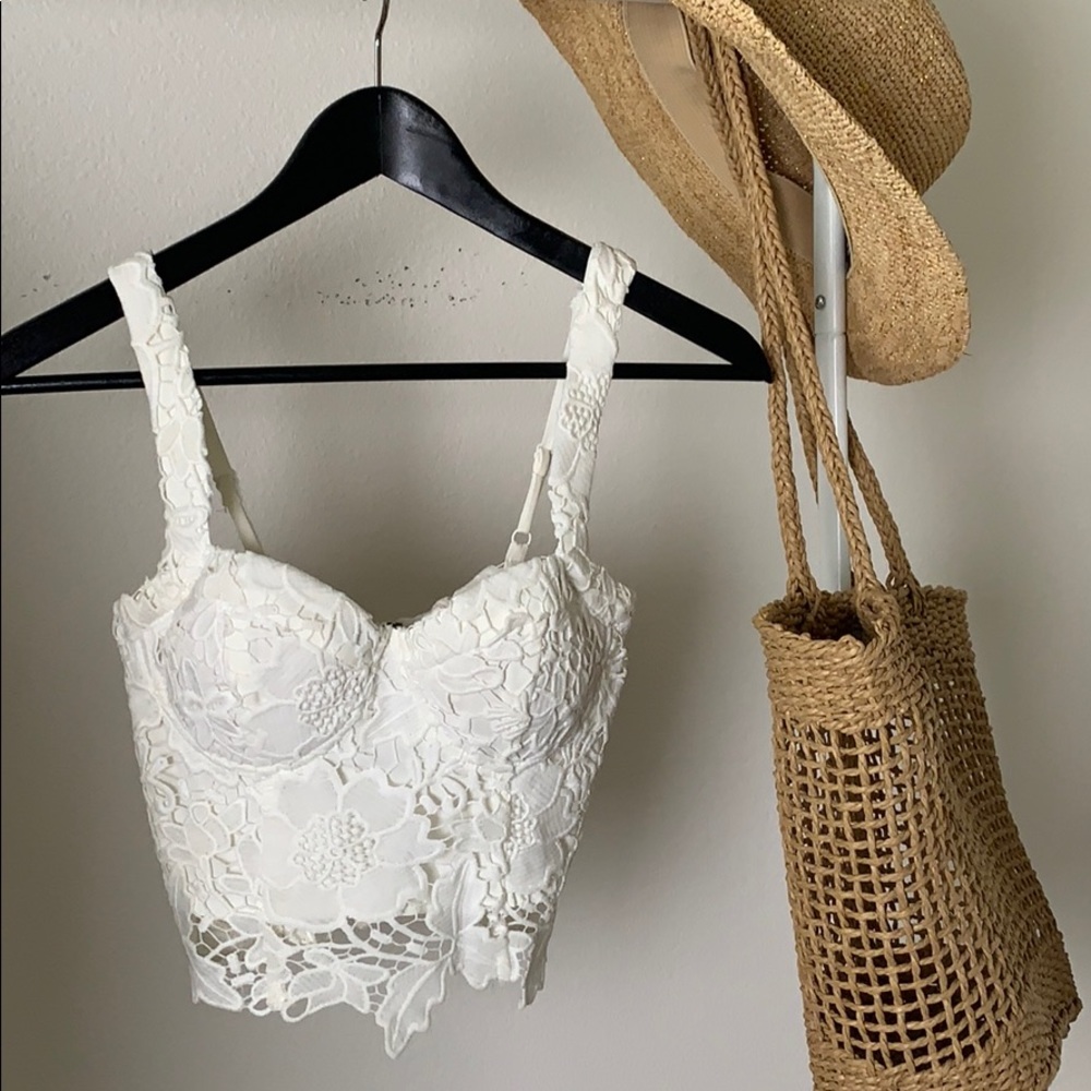 White Crochet Bustier Tank